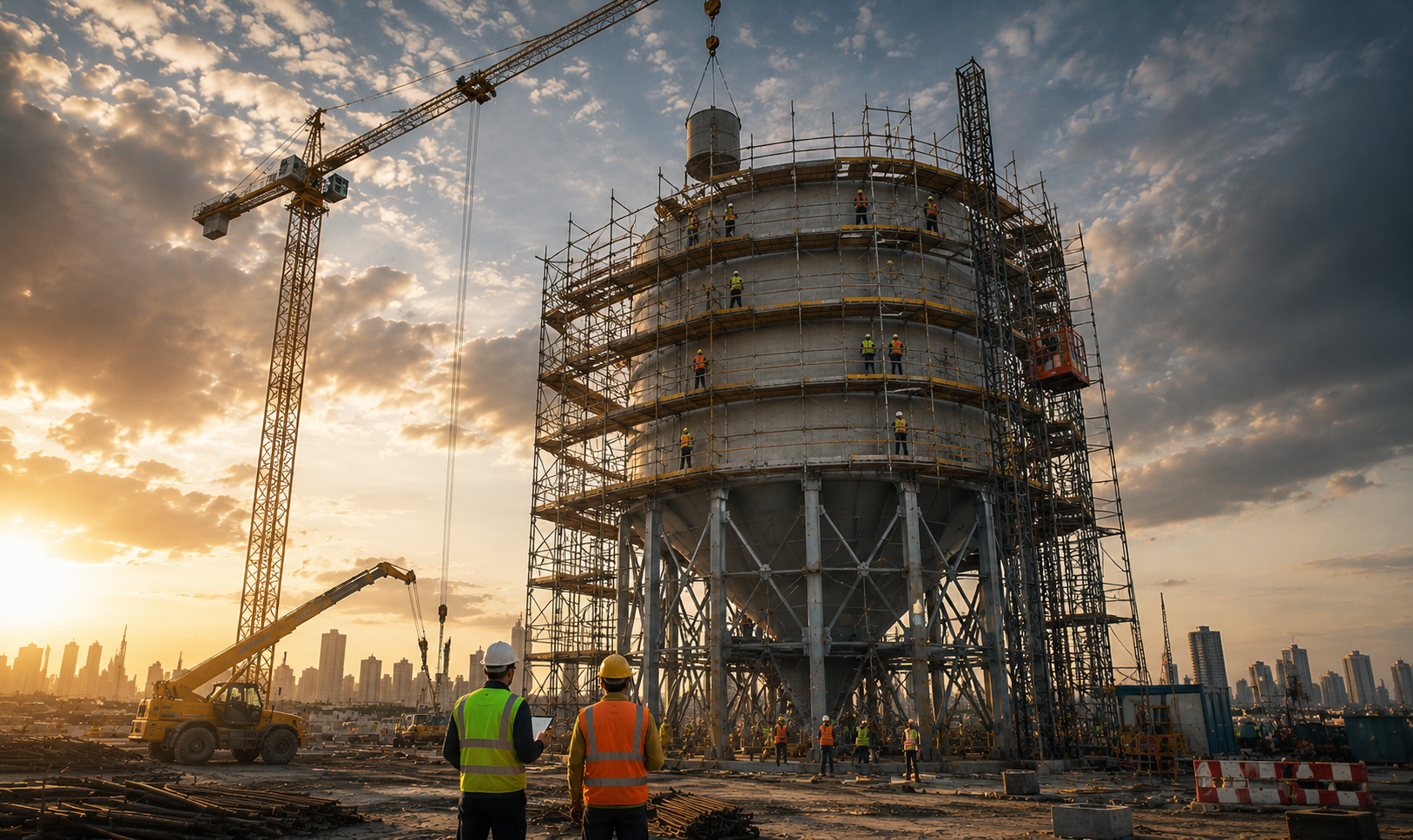 Obra técnica de silo de hormigón con encofrado